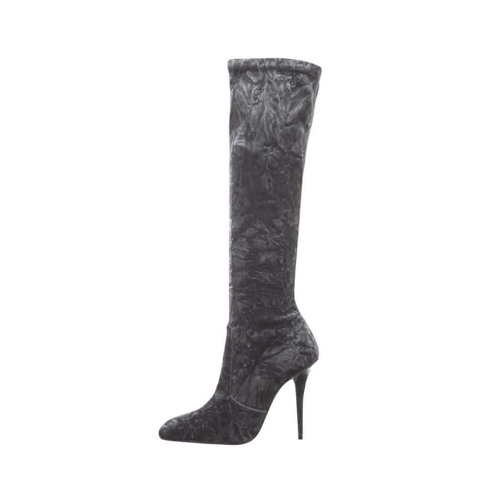 Saint Laurent Ella Gray Crushed Velvet Knee High Stiletto Boots 38.5 US 8.5 - Picture 4 of 9